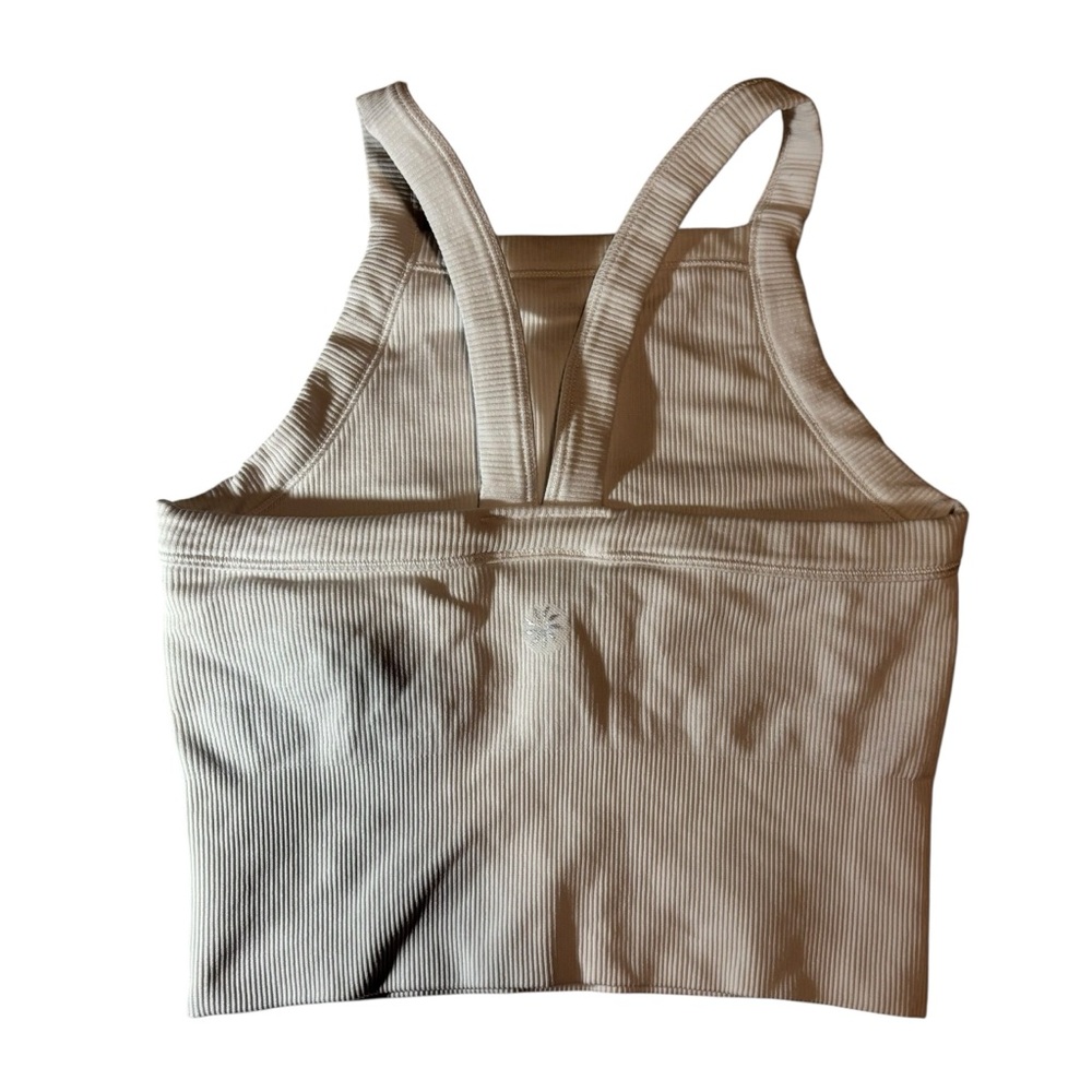 Athleta high neck ribbed crop athletic tank top sports bra racerback white XXS - Picture 2 of 9